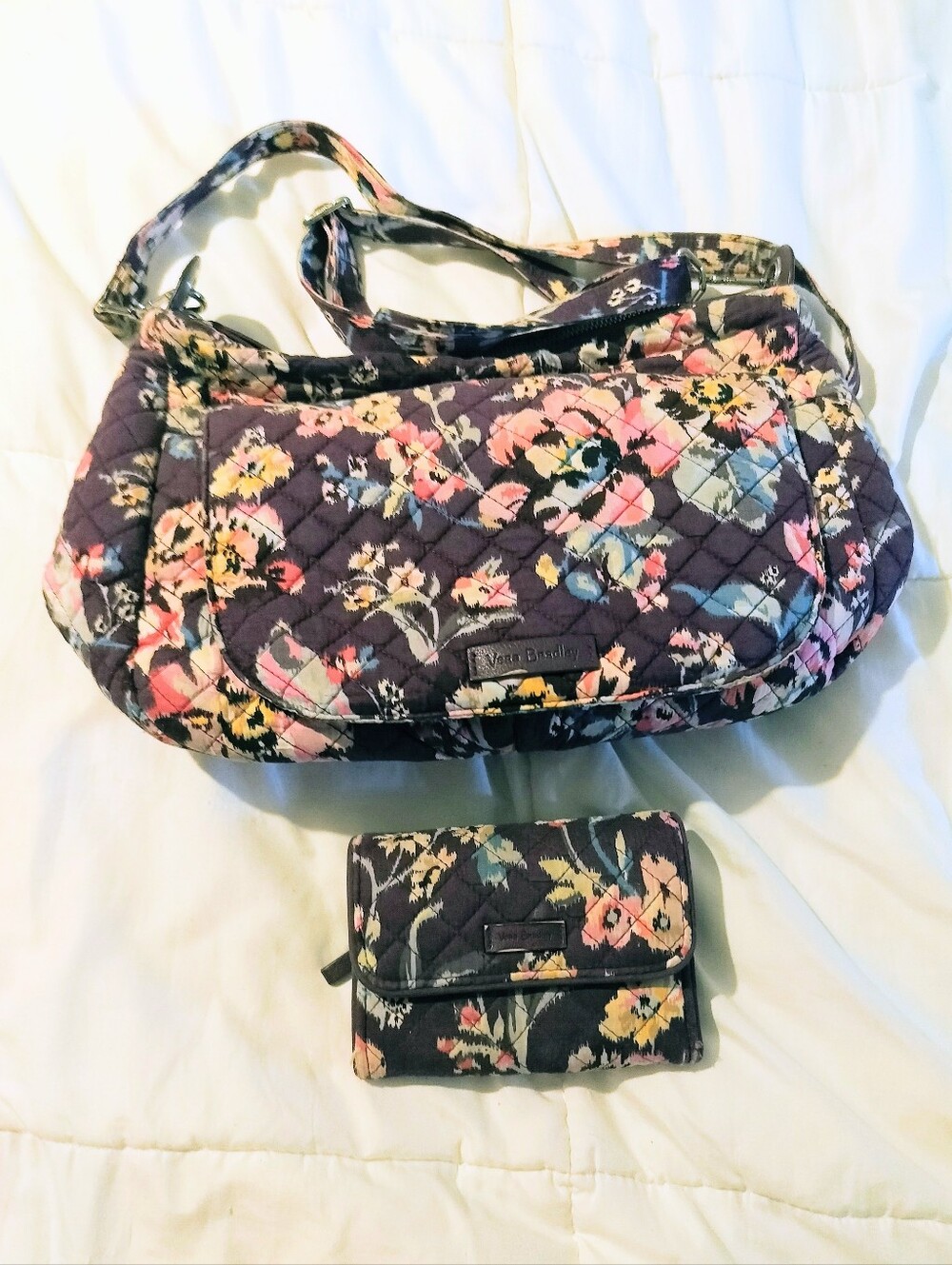 Vera Bradley Indiana Rose Plum Floral Retired Shoulder Tote Bag and Wallet